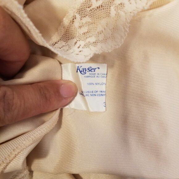 Vintage Beige/Nude Lace Slip Dress Kayser Bow Chemise Night Gown Made in Canada - Picture 7 of 12